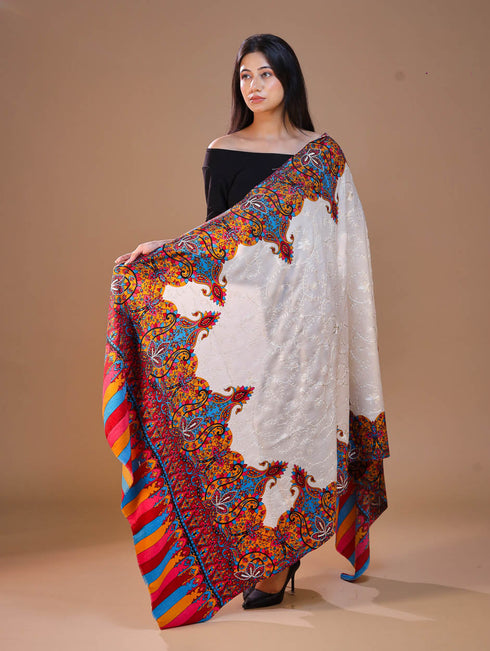 Women's Aari Embroidery and Printed Wool Shawl